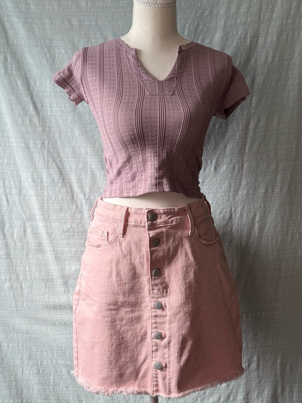 Mauve Textured V-Neck Crop Top